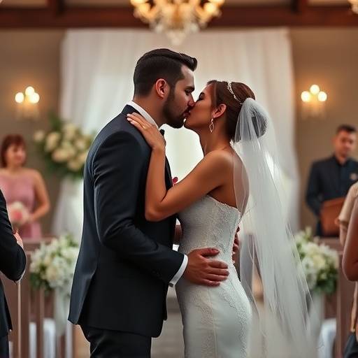 Noivos se beijando durante a cerimônia de casamento em Florianópolis